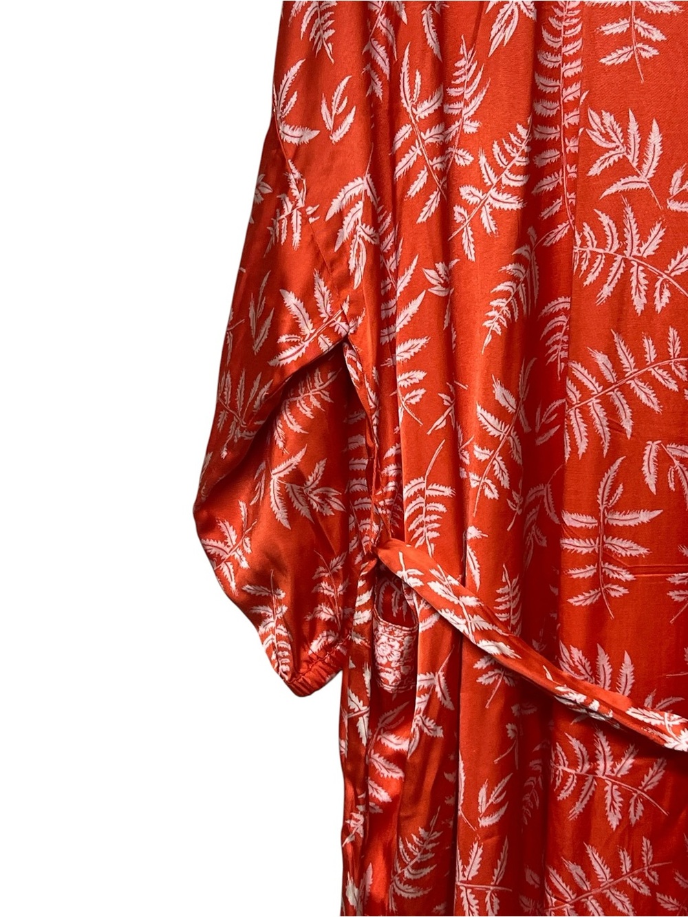 Zara Hanoi orange and white leaf print satin long kimono with waist tie - Picture 14 of 16